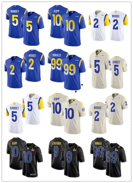 

football jerseys men women los angeles''rams''youth 99 aaron donald 2 robert woods 9 matthew stafford 5 jalen ramsey 10, Black;red