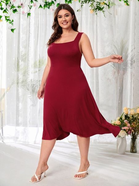 

plus high waist solid dress 35w5#, Black