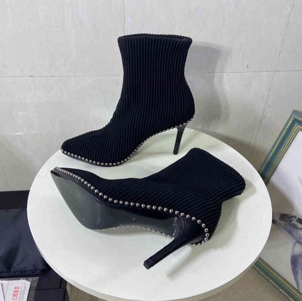 

boots women's mid calf elastic boots pointed winter shoes and high heels series special discount, Black