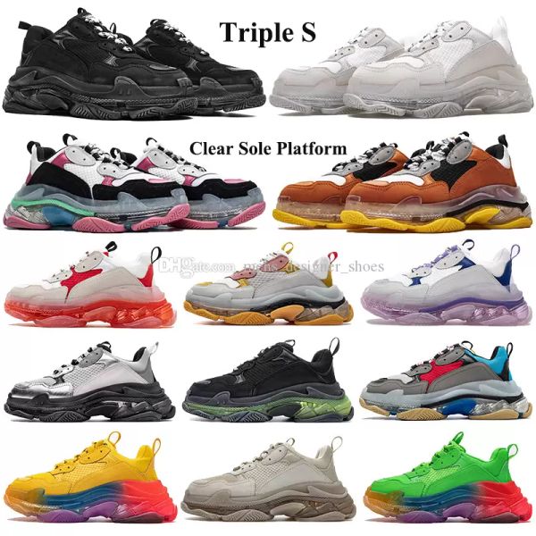 

triple s clear sole casual running shoes men women paris dad platform height increase trainers beige grey navy fluo dust pink sneakers