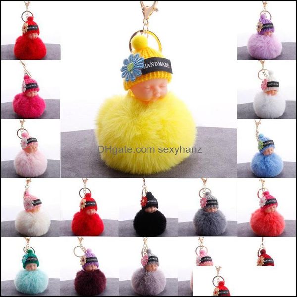 

key rings jewelry fashion chains creative flower slee baby doll keychain fluffy fur pompom keyrings for women girls gift drop dhf8c, Slivery;golden