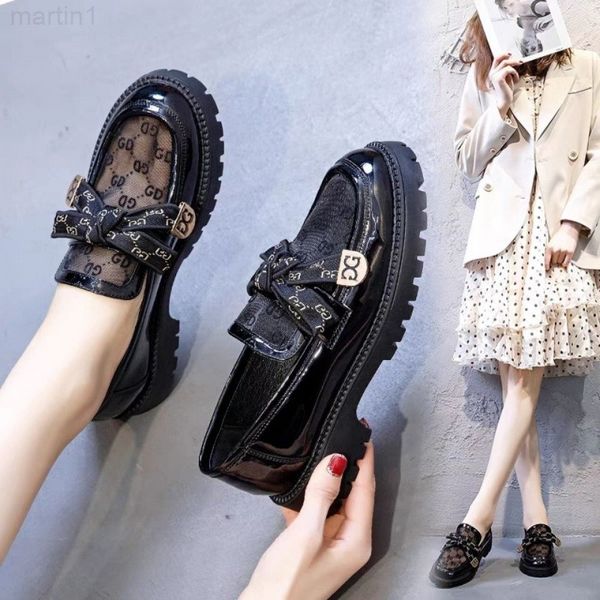 

boots designer british style small leather shoes women's thick sole 2021 summer new versatile breathable gauze lefu shoes055k sandals, Black