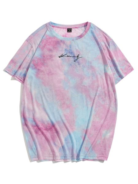

men letter & tie dye print tee o2il#, White;black