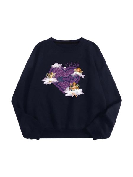 

heart & figure graphic pullover k3gv#, Black