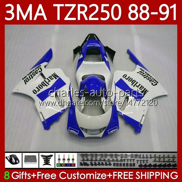 MOTO Carrozzeria per YAMAHA TZR250 TZR 250 TZR-250 R Blu bianco RS RR 1988 1989 1990 1991 Corpo 115No.100 TZR250-R TZR250RR 88-91 YPVS 3MA TZR250R 88 89 90 91 Kit carenatura OEM