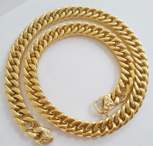 

14k men's double button rough polished chain 15mm gold necklace, Black