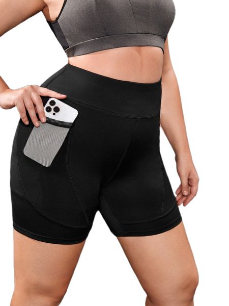 

plus four-way stretch wide waistband sports shorts with phone pocket p8rj#, Black