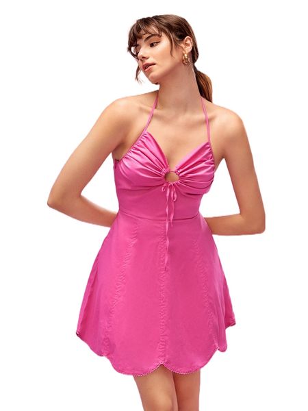 

x cali posh knot front tied backless dress v4qs#, Black;gray