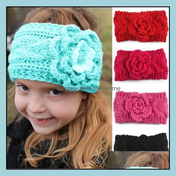 Haarschmuck Herbst Winter Europa Baby Blume Gestrickte Stirnbänder Mädchen Bänder Kinder Warme Häkelzubehör Mxhome Dhclo