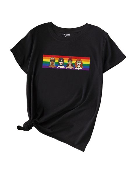 

figure and rainbow striped print tee c4g5#, White
