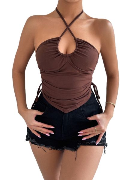 

sxy criss cross hanky hem backless halter r6ni#, White