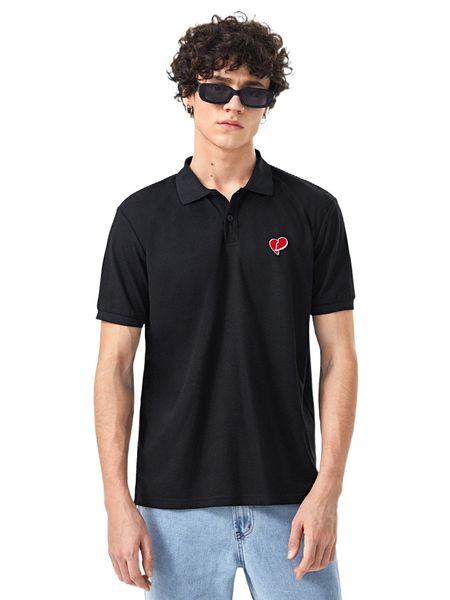 

1pc heart embroidery polo shirt i86x#, White;black