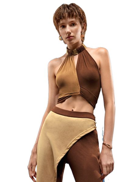 

x going global two tone open back crop halter s32y#, White