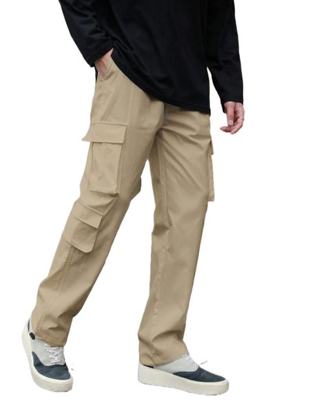 

men flap pocket side cargo pants r6pz#, Black