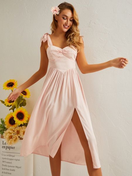 

sbetro knot straps cut-out split thigh cami dress x2ci#, Black;gray