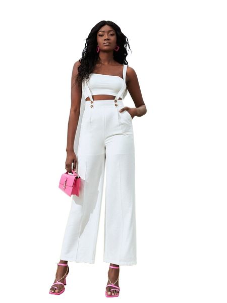 

fold pleated suspender pants v6r9#, Black;white