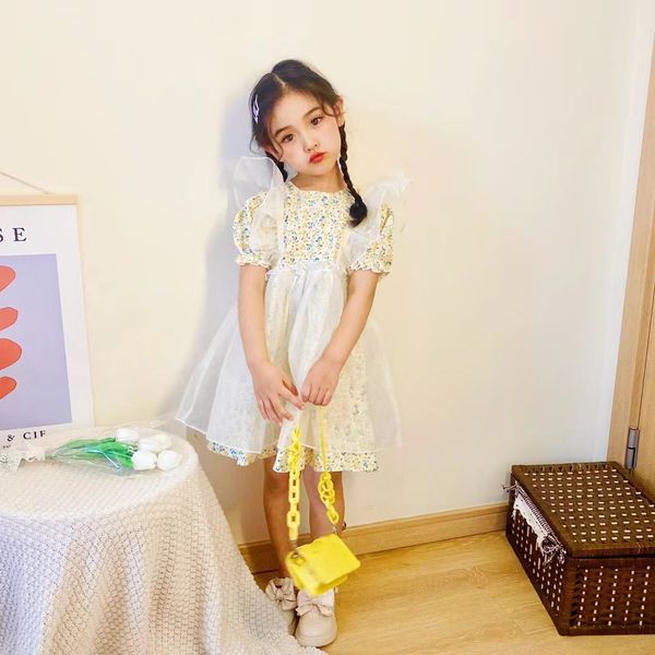 

summer kid dresses yellow color set 100-140cm flower wedding fashion designer boutique clothes sets cotton materials wholesale outfits 2022, Red;yellow