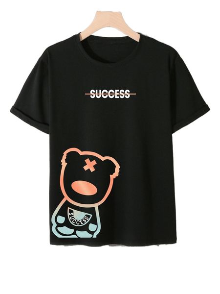 

men 1pc bear & letter graphic tee g2e0#, White;black