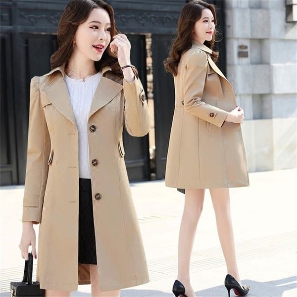 

spring autumn single breasted woman long women windbreakers plus size trench coat femminos y201012, Tan;black
