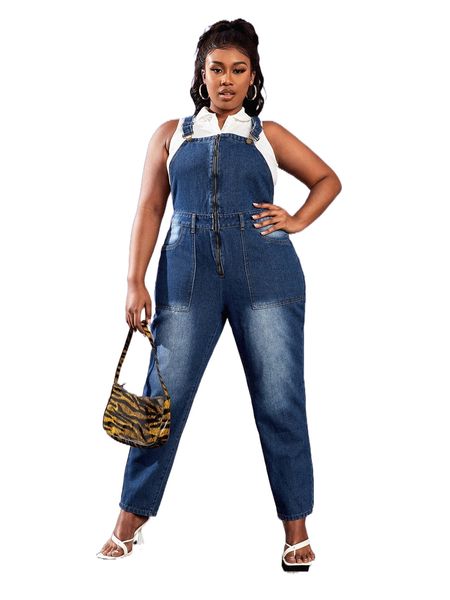 

plus size denim overalls p77g#, Black;white