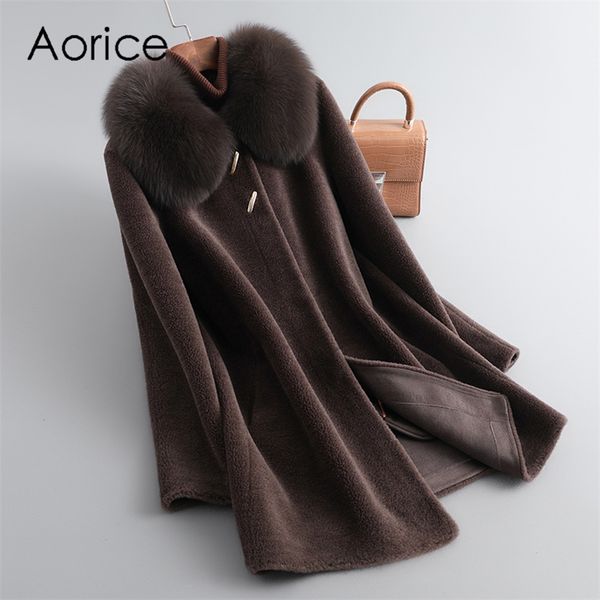 

pudi new design women real wool fur coat with fox collar luxury large size jacket ct194, Black