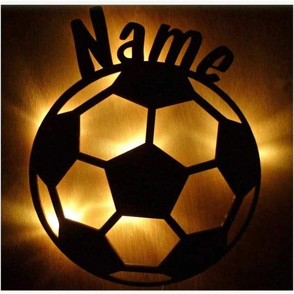 Futebol LED Night Night Light Nome Personalizado Signo Entusiast Soccer Decoração de quarto personalizada Lâmpada personalizada de madeira 220623