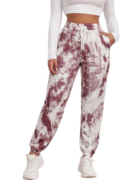 

drawstring waist tie dye sweatpants s5ml#, Black;white