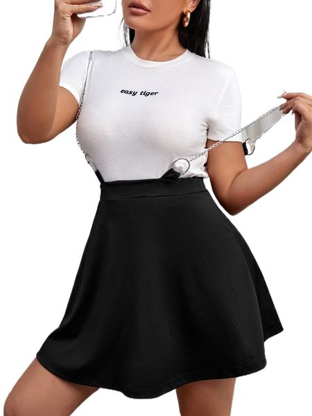 

sxy chain-straps crisscross overall skirt 699c#, Black