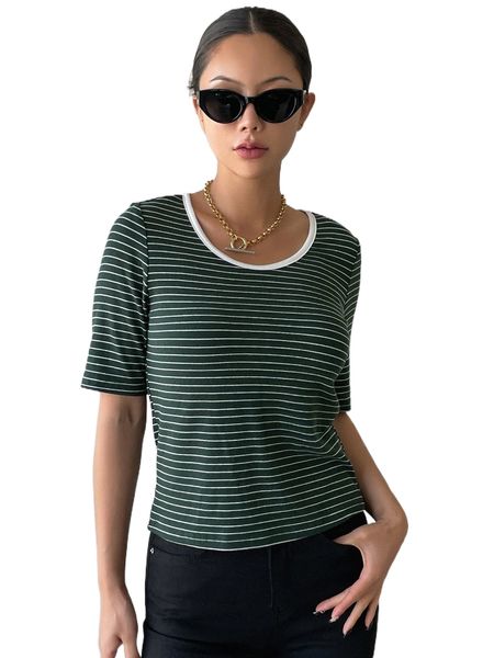 

dazy striped contrast binding tee r1vm#, White
