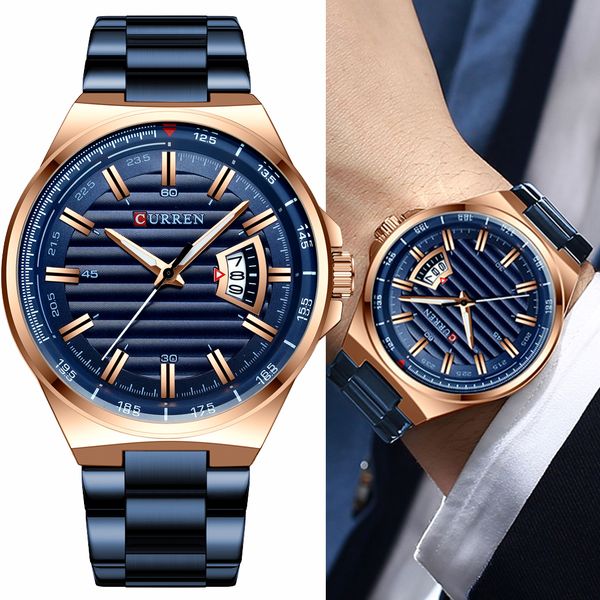 

curren fashion auto date stainless steel men watches luxury business quartz watch mens sport waterproof male clock, Silver