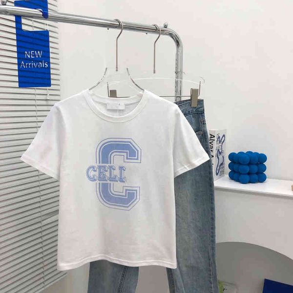 

cel summer 2022 new large c-print round neck short sleeve cel casual versatile men's and women's t-shirt, White