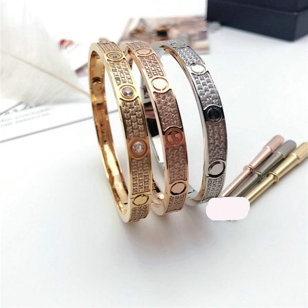 

fashion titanium steel 3 row full diamond bangle bracelet women men love bracelets distance jewelry gift 16-19 with velvet bag251p, Black