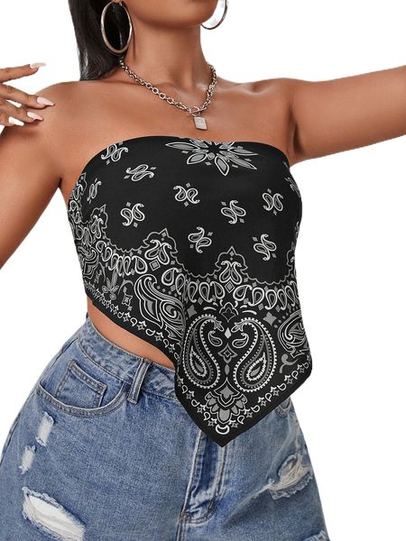 

plus paisley print hanky hem tube d7wy#, Black