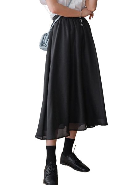 

dazy solid elastic waist skirt l6nx#, Black