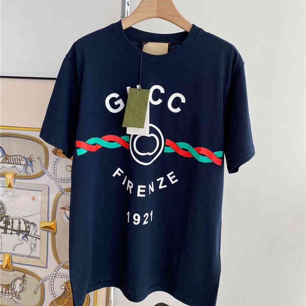 

european station new high version double g letter ribbon button rope printing casual round neck short sleeve t-shirt men's and women, White;black