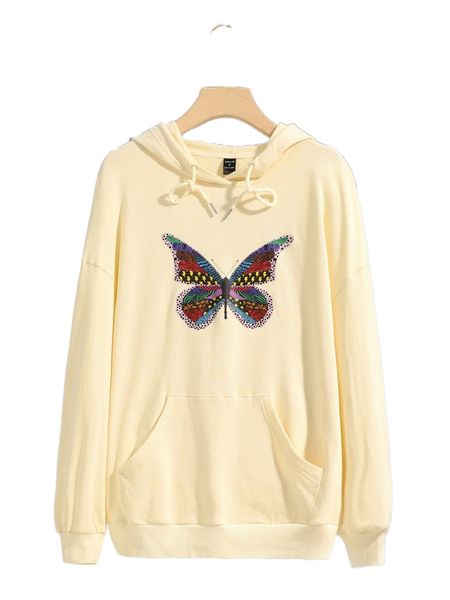 

x alexajude butterfly print kangaroo pocket hoodie 55xe#, Black