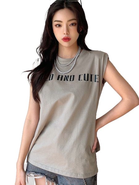 

dazy letter graphic shoulder pad tee p07f#, White