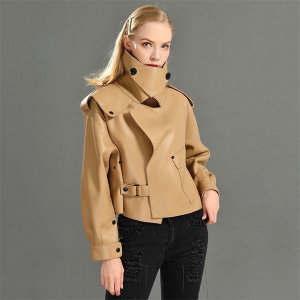 

genuine leather jacket women real sheepshin leather coat spring fashion real leather jacket 201214, Black