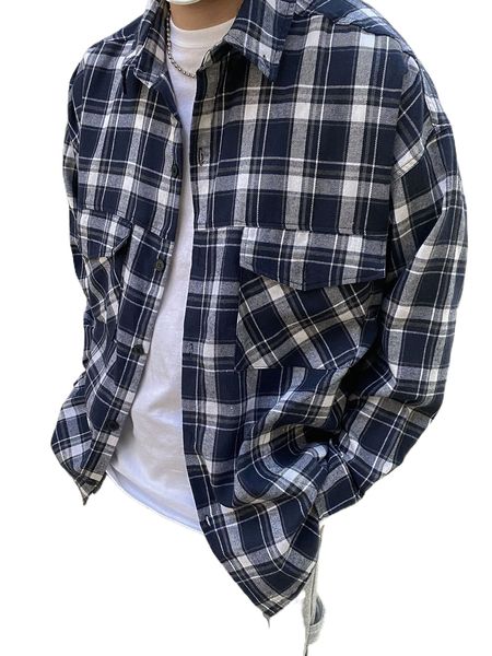 

dazy men plaid print flap pockets shirt y6a6#, White;black