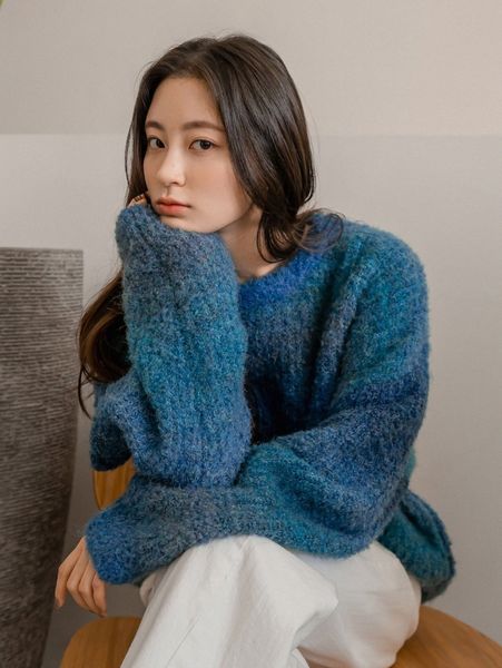 

dazy-less ombre drop shoulder sweater m545#, White;black