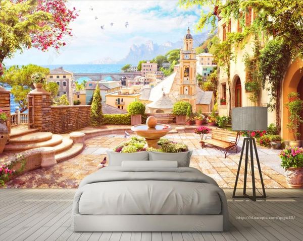 Carta da parati personalizzata murale soggiorno camera da letto giardino città vista mare sfondo sfondo sul muro 3d e 5d