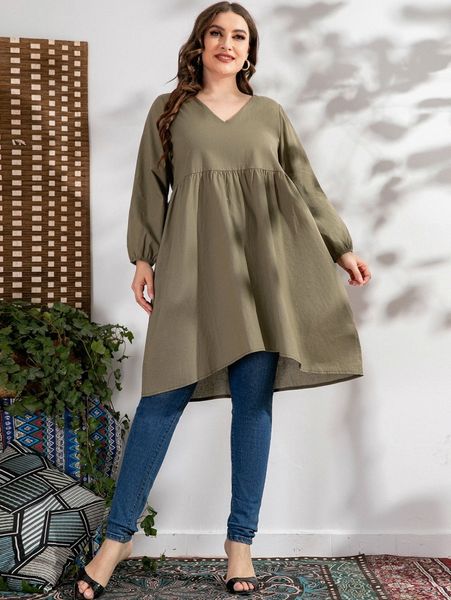 

plus lantern sleeve babydoll blouse 73ul#, Black