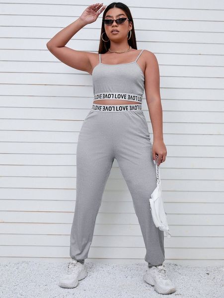 

plus letter tape cami & sweatpants u6wn#, Black