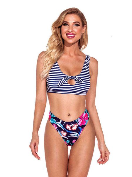 

split swimsuit women's bikini cut out printed, White;black