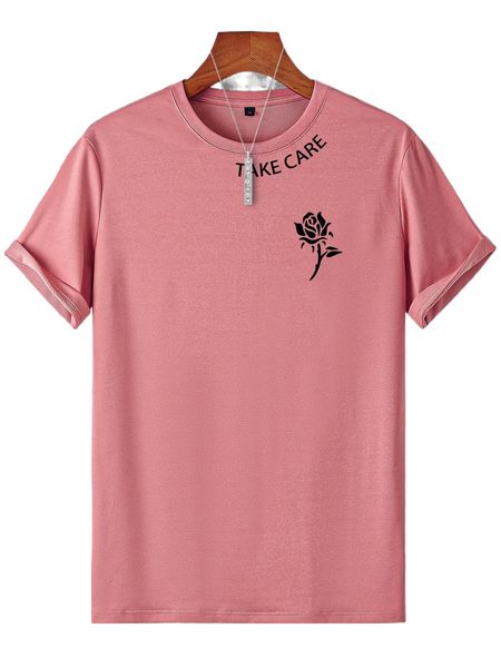 

men rose & slogan graphic tee v1n5#, White;black
