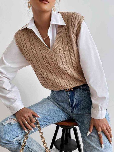 

solid color temperament commuter knitted women's sweater vest v-neck wear, White