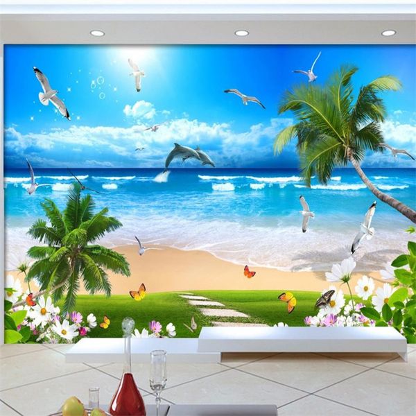 Benutzerdefinierte 3D Wandbilder Tapete Wohnzimmer Schlafzimmer Küstenlandschaft 3D Wallpapers für Wandpapel de Parde TV-Hintergrund