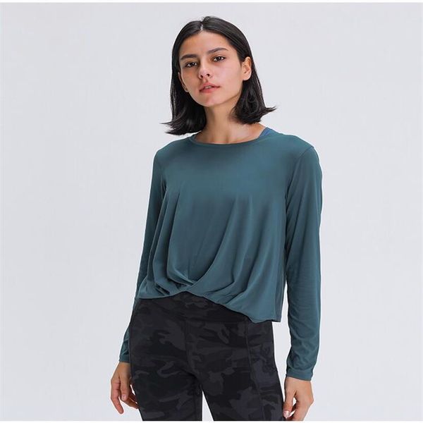 

l012 t shirt long sleeve yoga shirts sport fitness ladys gym sports wear for women pleats running tshirt233e, White