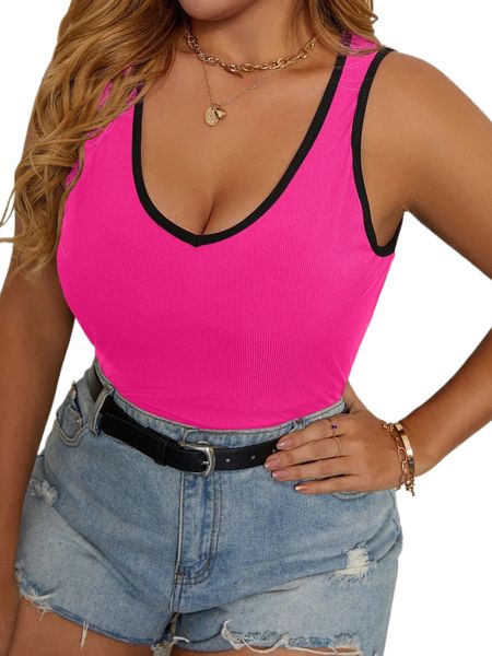 

plus contrast binding rib-knit tank 56ne#, Black