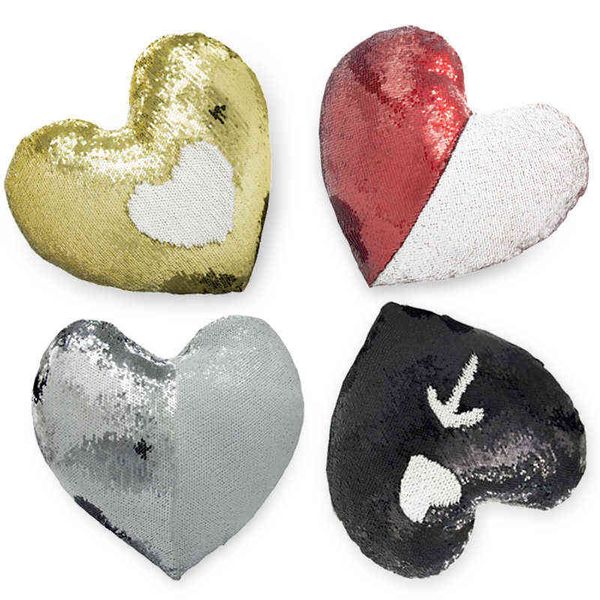 

diy sublimation pillow cover polyester cushion pillow case with zipper sequins heart shape throw pillowcases for mother's day party fav